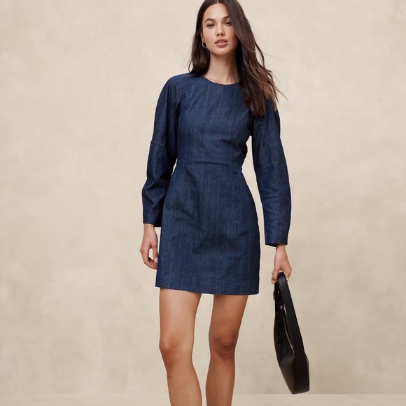 Banana Republic Countered Denim Mini Dress Size 4 Blue Dark 596458 NWOT NEW $110 - Picture 1 of 7